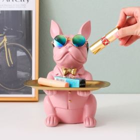 French Bulldog Sculpture Dog Statue Jewelry Storage Table Decoration Home Decor Coin Piggy Bank Storage Tray Home Art Statue (Color: Pink)